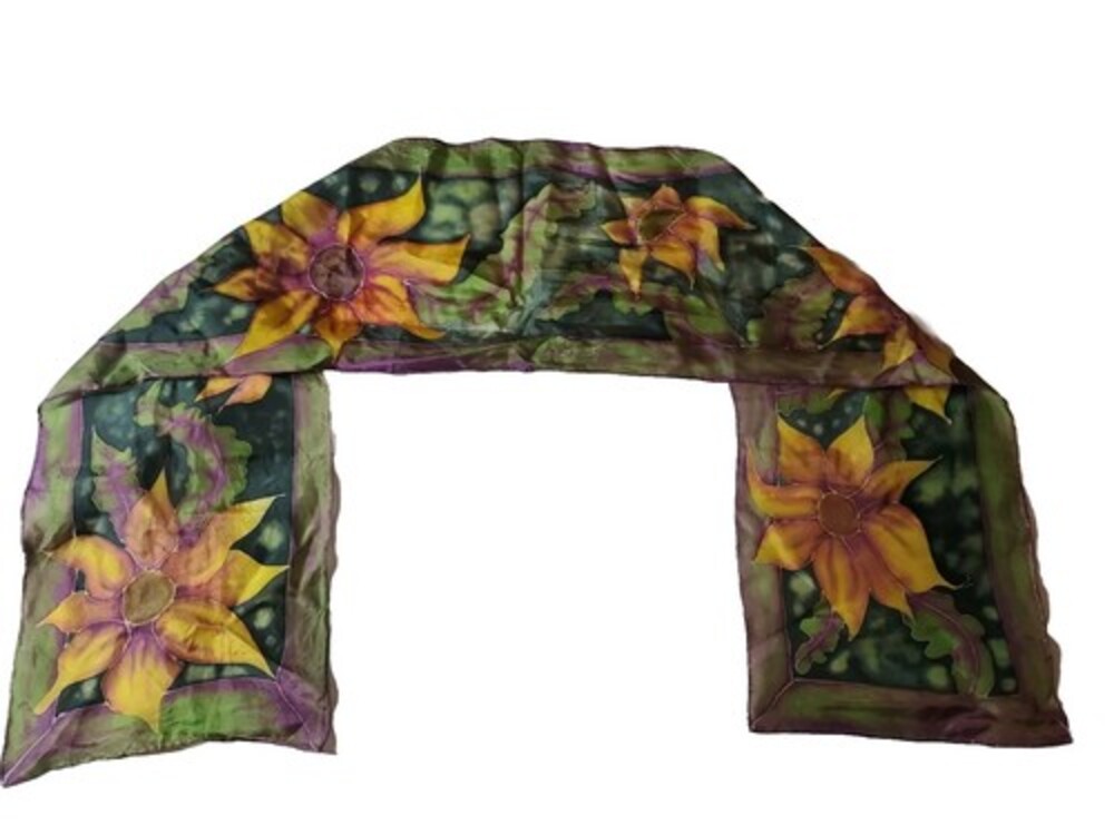Vintage Kansas Handkerchief Women's Sunflowers Souvenir Scarf N BADER Handrolled